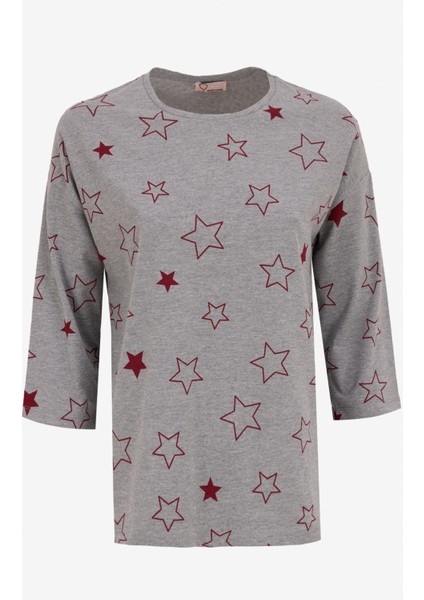 Yuvarlak Yaka Gri Kadın Pijama Takımı 9543