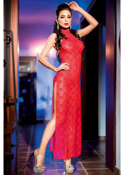 Kırmızı Uzun Dantel Gecelik modelleri