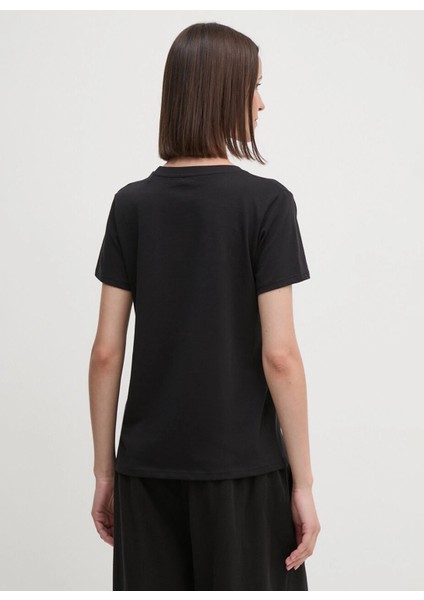 Bisiklet Yaka Baskılı Siyah Kadın T-Shirt PL505951 modelleri