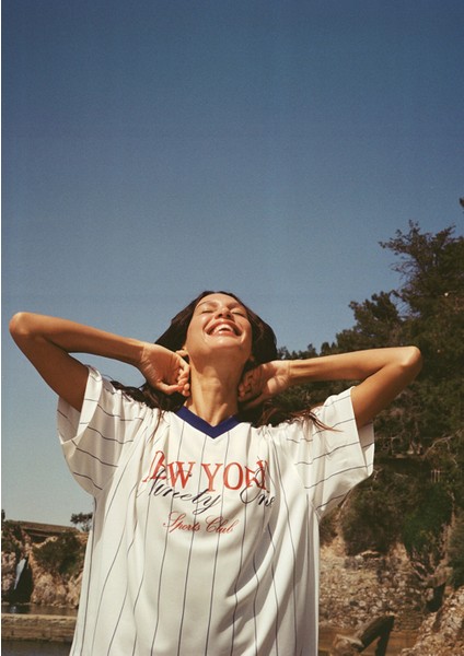 New York Baskılı Beyaz Forma Tişört 1613496-620