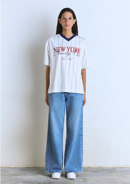 New York Baskılı Beyaz Forma Tişört 1613496-620 fiyatları