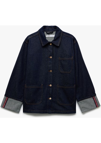 Yeni Sezon Pamuklu Cep Detaylı Klasik Yaka Düğmeli Denim Ceket modelleri
