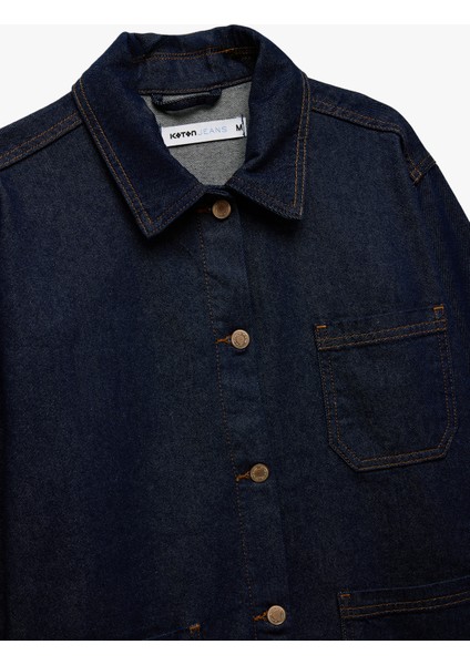 Yeni Sezon Pamuklu Cep Detaylı Klasik Yaka Düğmeli Denim Ceket indirimleri