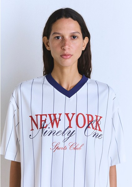 New York Baskılı Beyaz Forma Tişört 1613496-620 indirimleri