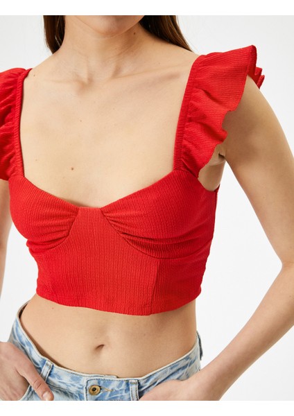 Yeni Sezon Fırfırlı Crop Büstiyer Arkası Bağlamalı Kolsuz Kalp Yaka Slim Fit Bürümcük indirimleri