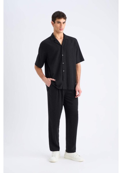 Yazlık Viskon Jogger Pantolon Regular Fit Normal Kesim Keten Karışımlı Düz Paça Cepli B4867AX25SM