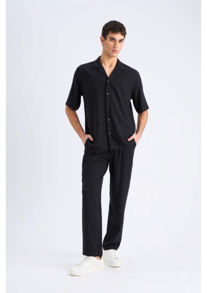 Yazlık Viskon Jogger Pantolon Regular Fit Normal Kesim Keten Karışımlı Düz Paça Cepli B4867AX25SM
