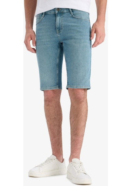 Slim Fit Dar Kesim Jean Bermuda Şort F4220AX25SM