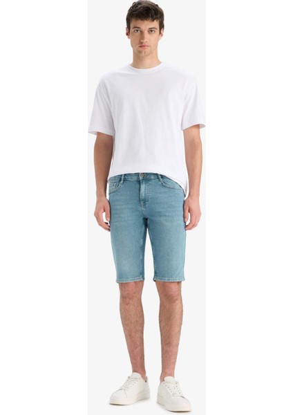 Slim Fit Dar Kesim Jean Bermuda Şort F4220AX25SM