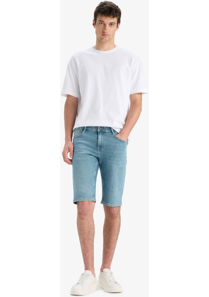 Slim Fit Dar Kesim Jean Bermuda Şort F4220AX25SM