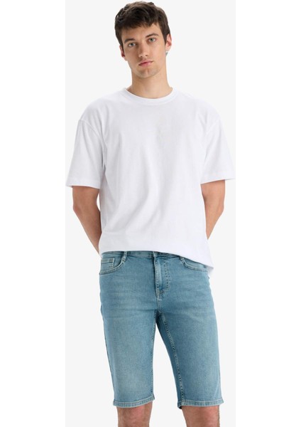 Slim Fit Dar Kesim Jean Bermuda Şort F4220AX25SM