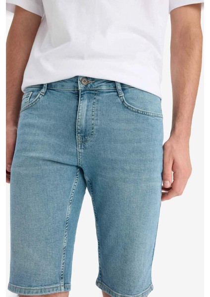 Slim Fit Dar Kesim Jean Bermuda Şort F4220AX25SM