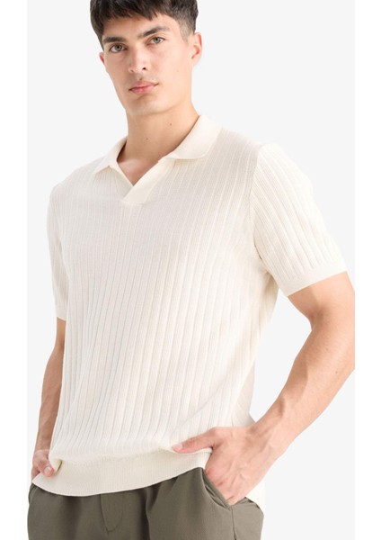 %100 Pamuk Standart Fit Kısa Kollu Triko Polo Tişört E2884AX25SM