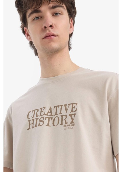 %100 Pamuk Regular Fit Bisiklet Yaka Baskılı Kısa Kollu Tişört E3780AX25SM fırsatları