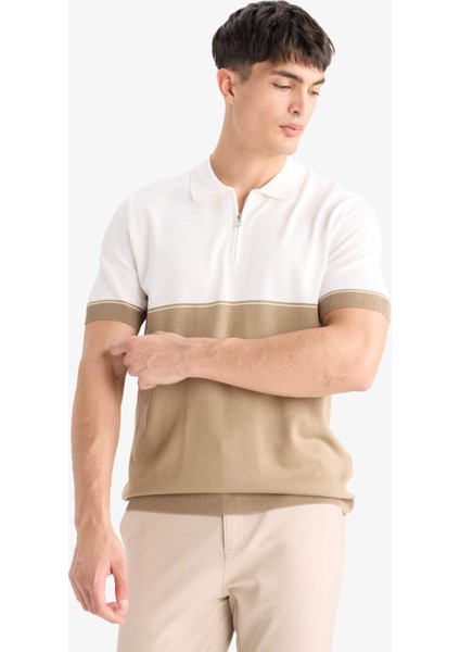 Standart Fit Polo Yaka Triko Kısa Kollu Tişört E4895AX25SM fırsatları