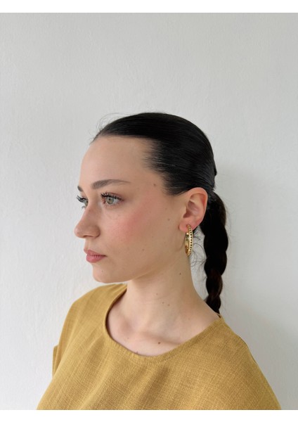 Tasarım Retro Model Orta Boy Halka Küpe Kadın Bijuteri Sarı
