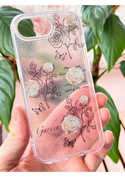 Apple iPhone 16E Uyumlu Kılıf Simli Beyaz Gül Desenli Renkli Parlak Darbe Emici Kapak fırsatları