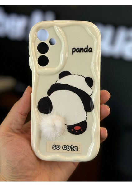 Samsung Galaxy S23 Fe Uyumlu Kılıf Tasarımlı Desenli Kamera Korumalı Panda Beyaz Püsküllü Silikon Kapak