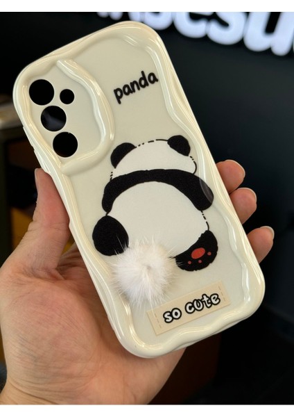 Samsung Galaxy S23 Fe Uyumlu Kılıf Tasarımlı Desenli Kamera Korumalı Panda Beyaz Püsküllü Silikon Kapak