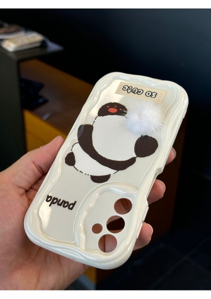 Samsung Galaxy S23 Fe Uyumlu Kılıf Tasarımlı Desenli Kamera Korumalı Panda Beyaz Püsküllü Silikon Kapak