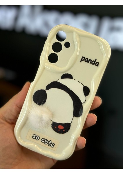 Samsung Galaxy S23 Fe Uyumlu Kılıf Tasarımlı Desenli Kamera Korumalı Panda Beyaz Püsküllü Silikon Kapak