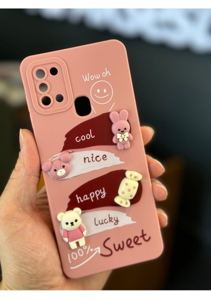 Samsung Galaxy A21S Uyumlu Kılıf Tasarımlı Desenli Kamera Korumalı Tavşan Pembe Yumuşak Silikon Kapak fiyatları