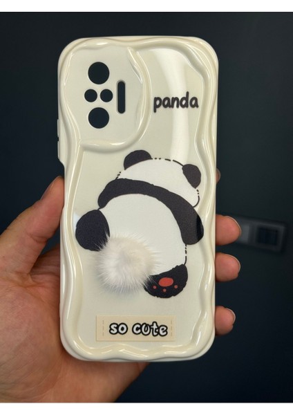 Xiaomi Redmi Note 10 Pro Uyumlu Kılıf Tasarımlı Desenli Kamera Korumalı Panda Beyaz Püsküllü Silikon Kapak