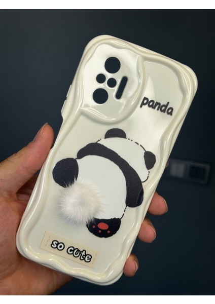 Xiaomi Redmi Note 10 Pro Uyumlu Kılıf Tasarımlı Desenli Kamera Korumalı Panda Beyaz Püsküllü Silikon Kapak modelleri