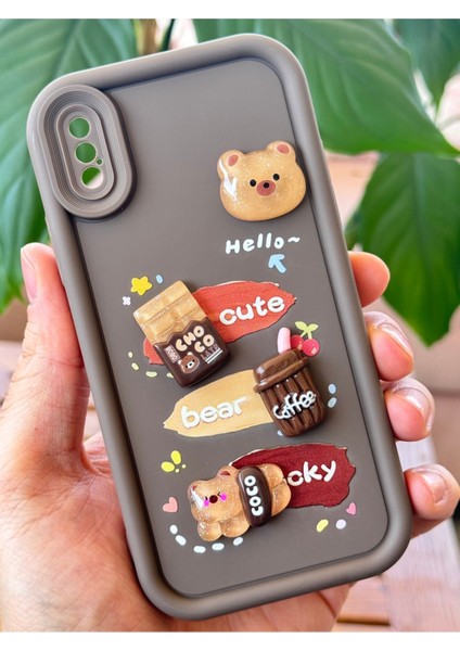 Apple iPhone X/xs Kılıf Tasarımlı Desenli Kamera Korumalı Ayıcık Kahve Renkli Yumuşak Silikon Kap modelleri