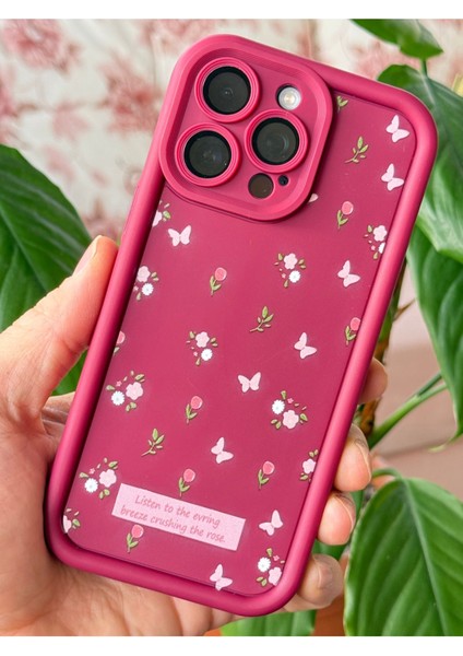 Apple iPhone 14 Pro Kılıf Yumuşak Dokulu Kelebek Gül Desenli Yumuşak Kamera Korumalı Silikon Kapak