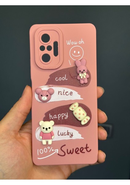 Xiaomi Redmi Note 10 Pro Uyumlu Kılıf Tasarımlı Desenli Kamera Korumalı Tavşan Pembe Yumuşak Silikon Kapak