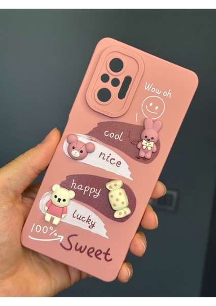 Xiaomi Redmi Note 10 Pro Uyumlu Kılıf Tasarımlı Desenli Kamera Korumalı Tavşan Pembe Yumuşak Silikon Kapak