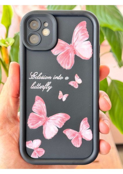 Apple iPhone 11 Kılıf Yumuşak Dokulu Kelebek Desenli Yumuşak Kamera Korumalı Silikon Kapak