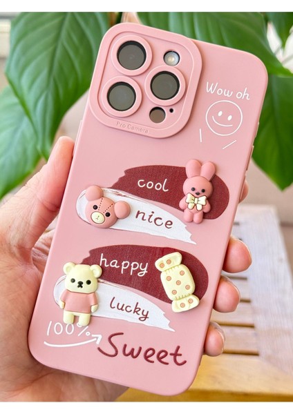 Apple iPhone 14 Pro Max Uyumlu Kılıf Tasarımlı Desenli Kamera Korumalı Tavşan Pembe Yumuşak Silikon Kapak modelleri