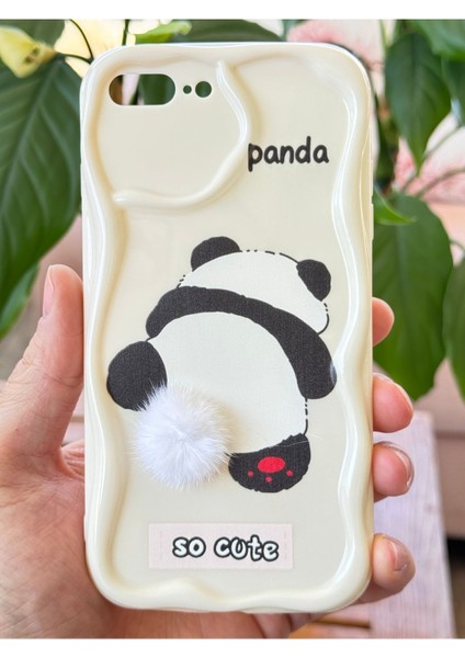 Apple iPhone 7/8 Plus Uyumlu Kılıf Tasarımlı Desenli Kamera Korumalı Panda Beyaz Püsküllü Silikon Kapak fiyatları