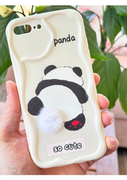Apple iPhone 7/8 Plus Uyumlu Kılıf Tasarımlı Desenli Kamera Korumalı Panda Beyaz Püsküllü Silikon Kapak modelleri
