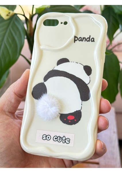 Apple iPhone 7/8 Plus Uyumlu Kılıf Tasarımlı Desenli Kamera Korumalı Panda Beyaz Püsküllü Silikon Kapak indirimleri