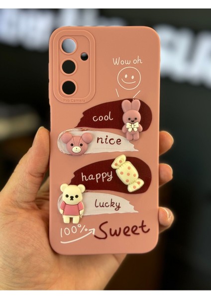 Samsung Galaxy S23 Fe Uyumlu Kılıf Tasarımlı Desenli Kamera Korumalı Tavşan Pembe Yumuşak Silikon Kapak