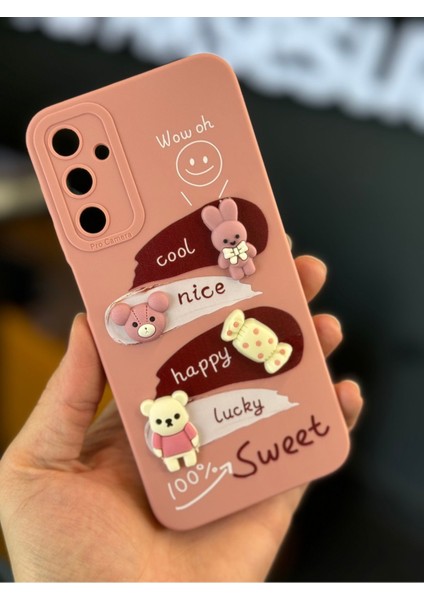 Samsung Galaxy S23 Fe Uyumlu Kılıf Tasarımlı Desenli Kamera Korumalı Tavşan Pembe Yumuşak Silikon Kapak