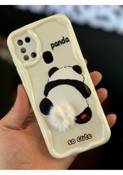 Samsung Galaxy A21S Uyumlu Kılıf Tasarımlı Desenli Kamera Korumalı Panda Beyaz Püsküllü Silikon Kapak fiyatları