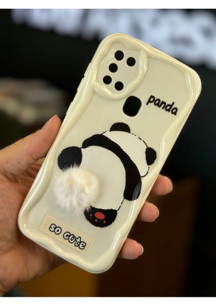 Samsung Galaxy A21S Uyumlu Kılıf Tasarımlı Desenli Kamera Korumalı Panda Beyaz Püsküllü Silikon Kapak modelleri