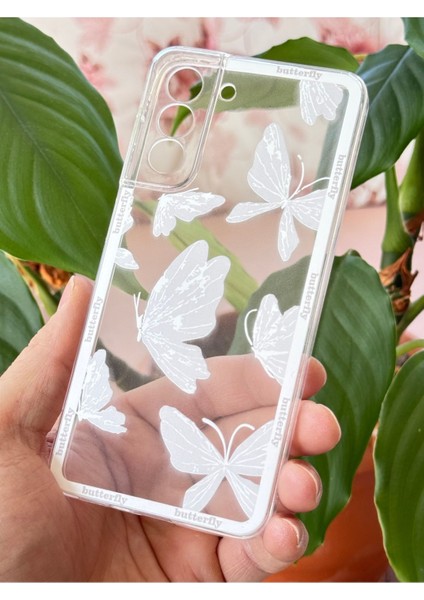 Samsung Galaxy S22 Kılıf Şeffaf Kelebek Tasarımlı Desenli Kamera Korumalı Yumuşak Silikon Kapak