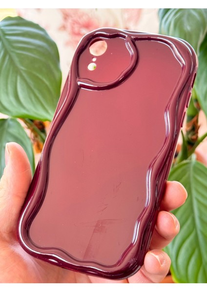 Apple iPhone Xr Uyumlu Kılıf Kamera Korumalı Dalga Kenarlı Darbe Emici Bordo Silikon Kapak