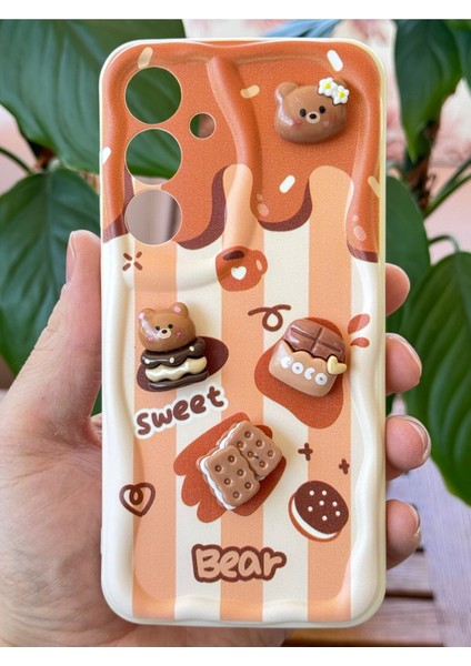 Samsung Galaxy S23 Fe Kılıf Tasarımlı Desenli Kamera Korumalı Ayıcık Bisküvi Renkli Cofffe Silikon Kapak