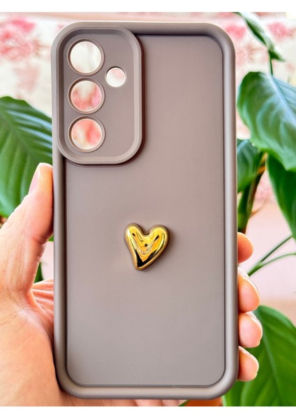 Samsung Galaxy A55 Kılıf 3D Kalp Tasarımlı Kahverengi Desenli Yumuşak Kamera Korumalı Silikon Kapak fiyatları