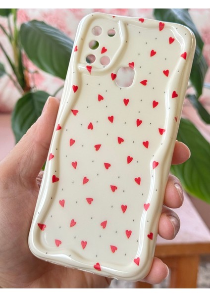 Samsung Galaxy A21S Kılıf Kamera Korumalı Dalga Kenarlı Kırmızı Kalp Desenli Silikon Kapak fırsatları