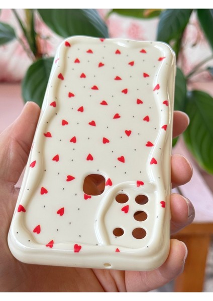 Samsung Galaxy A21S Kılıf Kamera Korumalı Dalga Kenarlı Kırmızı Kalp Desenli Silikon Kapak indirimleri