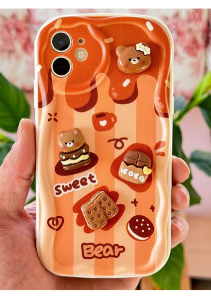 Apple iPhone 12 Uyumlu Kılıf Tasarımlı Desenli Kamera Korumalı Ayıcık Bisküvi Renkli Cofffe Silikon Kapak fiyatları