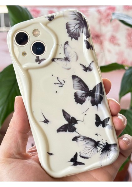 Apple iPhone 13 Kılıf Kamera Korumalı Silikon Siyah Kelebek Desenli Dalga Kenarlı Kapak modelleri