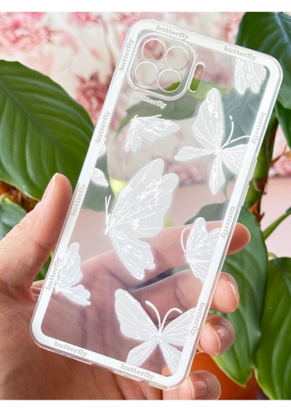 Oppo Reno 4 Lite Kılıf Şeffaf Kelebek Tasarımlı Desenli Kamera Korumalı Yumuşak Silikon Kapak